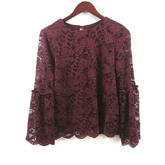 Worthington Tops - Lace Bell Sleeve Top Size Small Burgundy Womens Boho Holiday